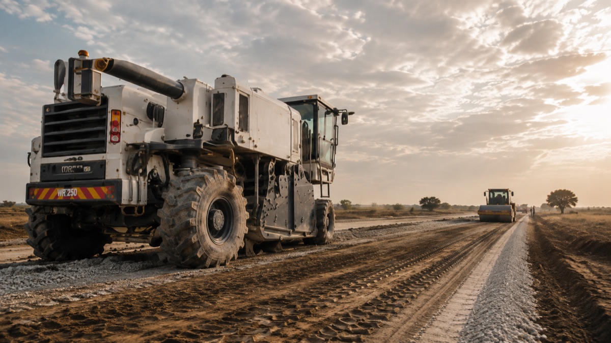 RHS Infraworks soil stabiliser at work on the Ghana national road programme